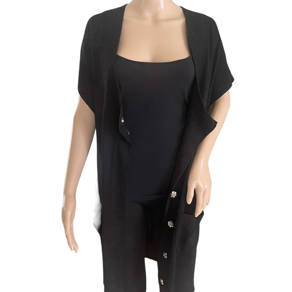 French Connection Black Short Sleeve Snap-front Sweater w Pockets Size Small - Picture 6 of 16